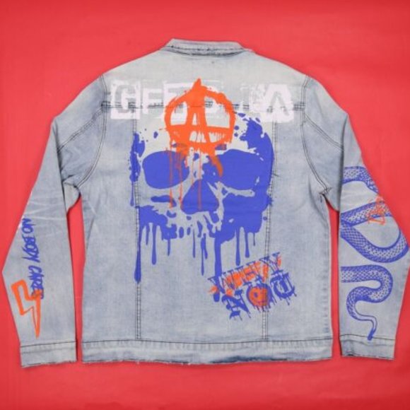 GFTD LOS ANGELES MEN'S Distressed Stretch Denim Jacket Style SED Size: 2XL - Picture 2 of 6